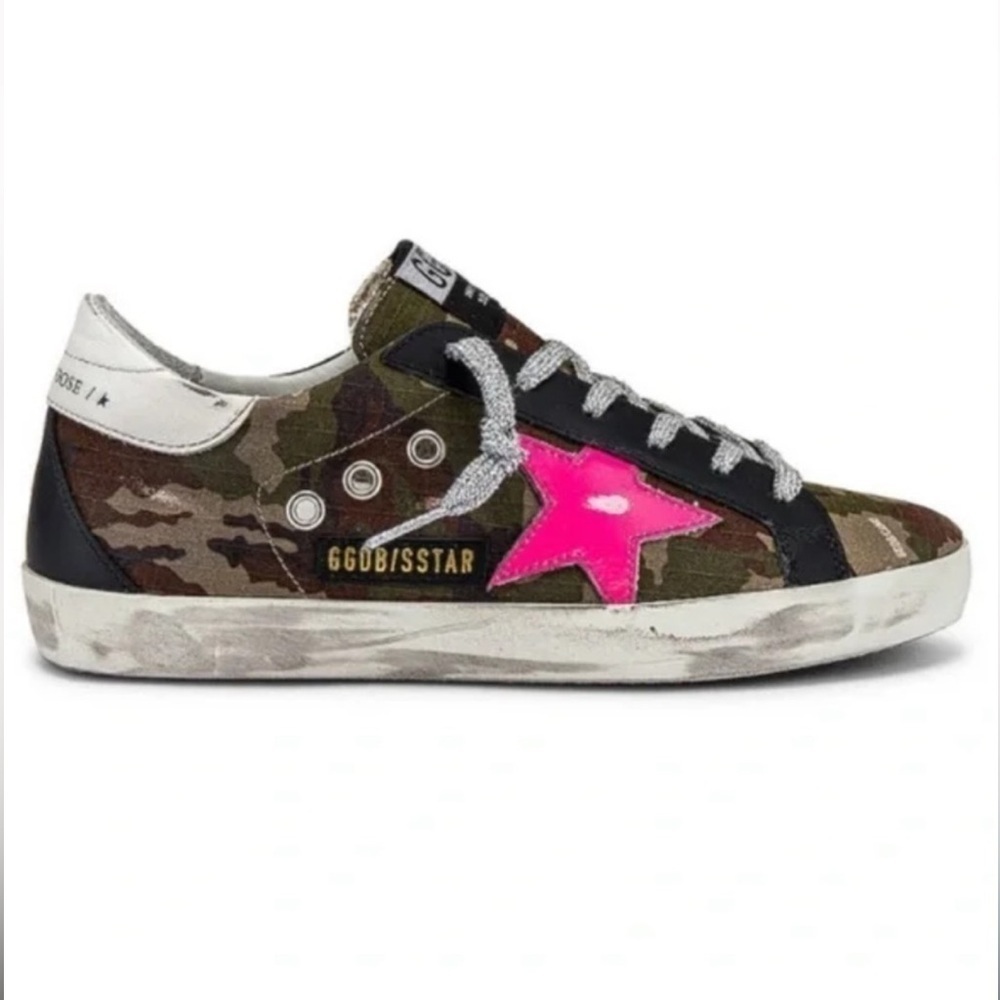 Golden Goose Superstars in Camo Ripstop Hot Pink Star